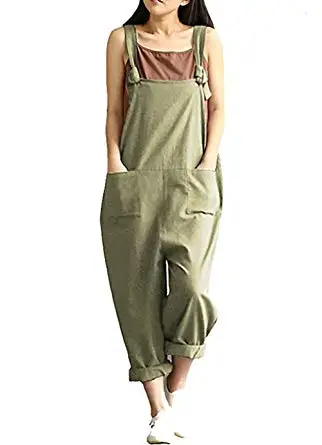 MAGICMK Women Loose Suspender Trousers Wide Leg Overalls Bodysuit Romper Harem Pants Plus Size Jumpsuits