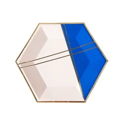 Partybus Fashionable Disposable Bio-degradable Hexagonal Blue Party Paper Plates