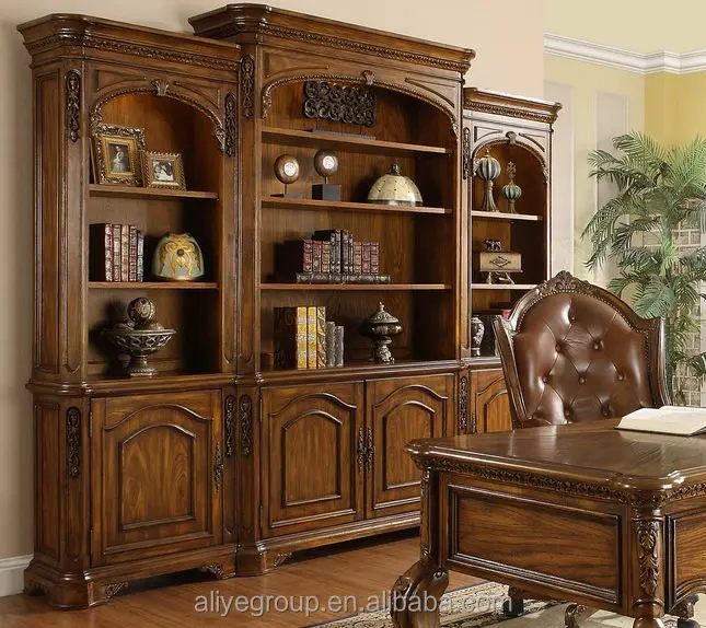 8019A-85- High quality wooden bookshelf living room cabinet wooden multi drawer with wood carved bookcase