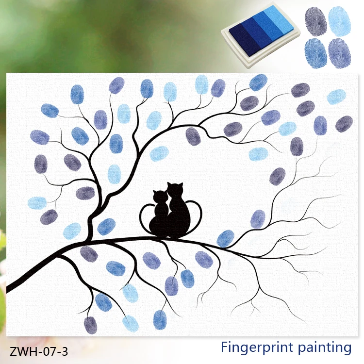 Canvas print painting DIY two cats in tree branches wall decor fingerprint painting