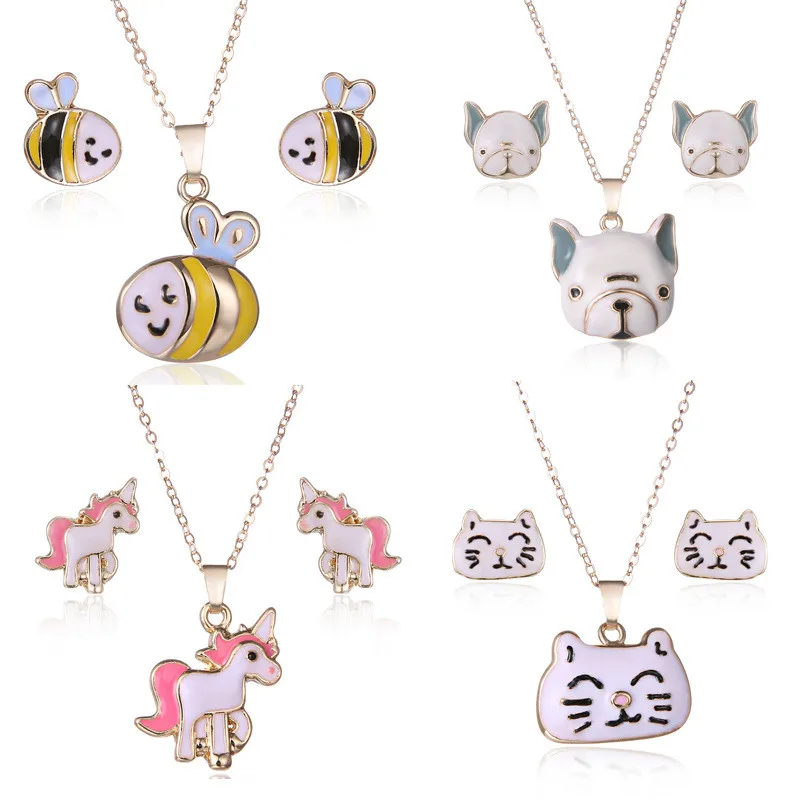 Cute design animal jewelry zinc alloy metal unicorn bee necklace kids