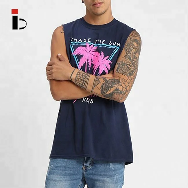 New Design Summer Casual Coconut Trees Pattern Sports Custom Beach Mens tank Top