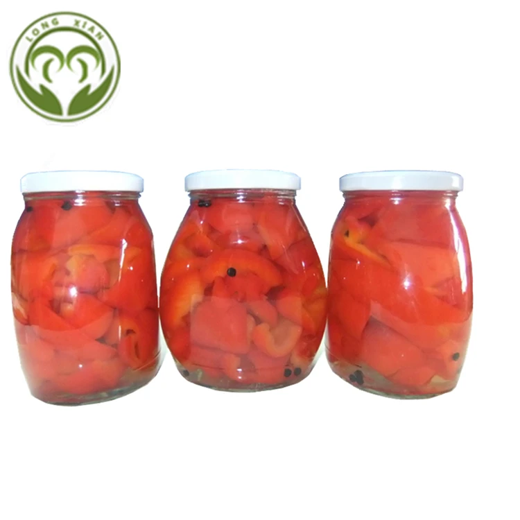 canned marinated red chili/pepper in glass jar