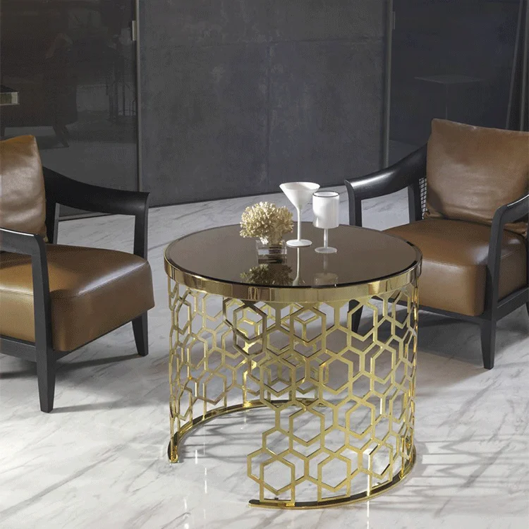 Rose gold champaign gold black Round mable top tea tables  stainless steel coffee table Italy style living room furniture