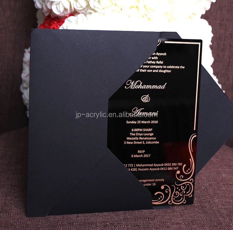 5X7 inches Black Acrylic Gold Wedding Invitation Card Wholesale