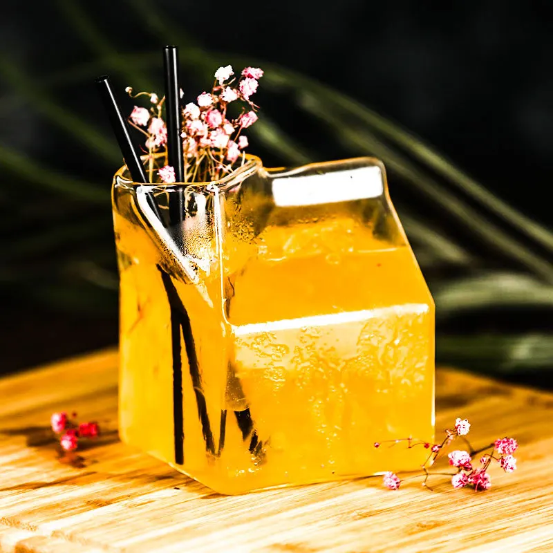 Japanese Square Milk Glass Milk Box Shape Cup Personality Milk Cup ,Juice and Cocktail Glass