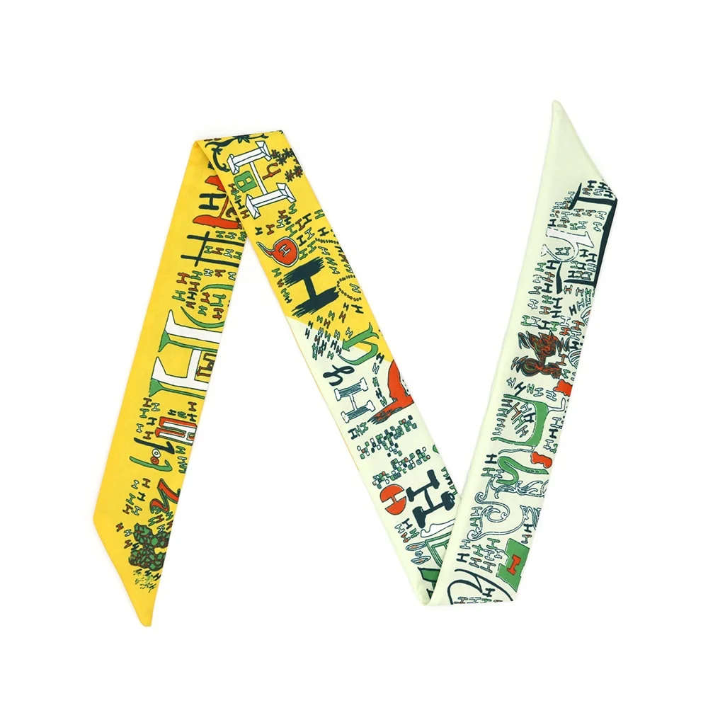 Tied Bag Handle Scarf Small Ribbon Twill Silk Scarf Women Fashion Brand Design Small Skinny Neck Scarf for Ladies