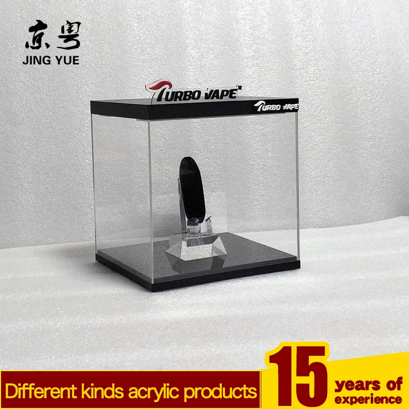 2022 custom cube clear cover and black base pmma plexiglass acrylic cigarette pen display box stand led acrylic display case