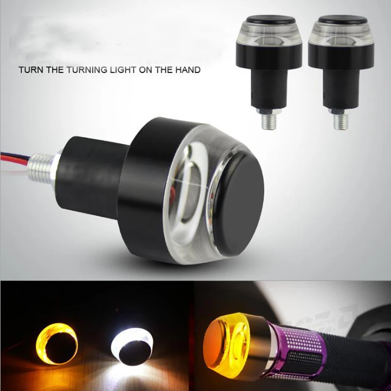 White Amber Dual Color Motorcycle Turn Signal Lamp  LED Handle Bar End Indicator Grip Plug Turn Signal Light for Motorcycle
