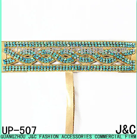 
lake blue color rhinestone metal cup chainPU uppers shoes material for dancing shoes 