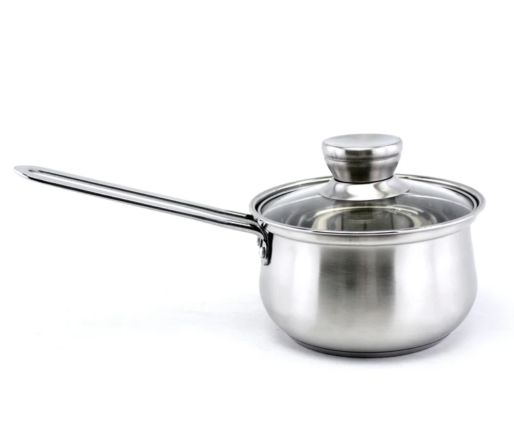 High quality 304 Stainless steel single handle milk pan noodle pot with tempered glass lid
