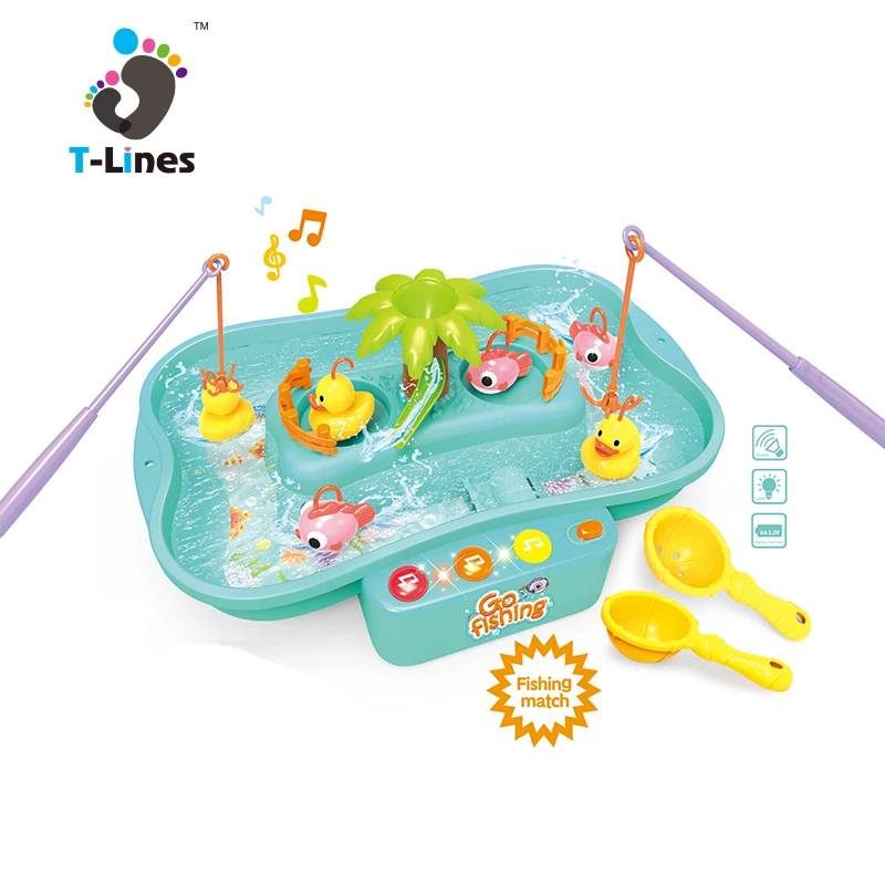 Funny musical rotate play water game fish set kids fishing rod toy
