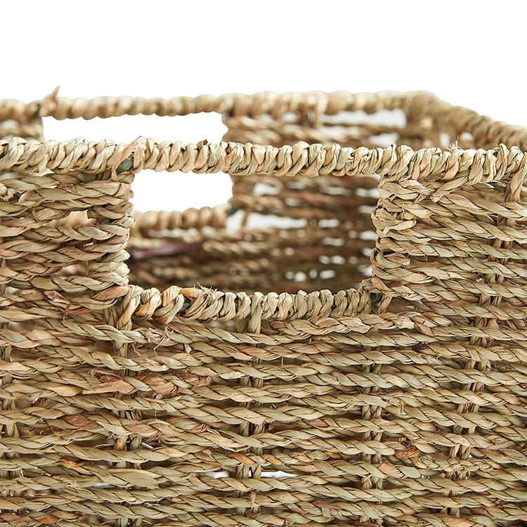 Customization Set of 4 Storage Baskets seagrass basket Inset Handles seagrass basket