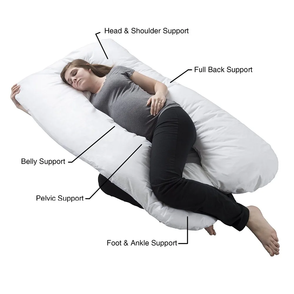 U Shaped Total Body Pillow For Side Sleeping, Contoured Maternity Pillow With Removable & Washable Cotton Cover