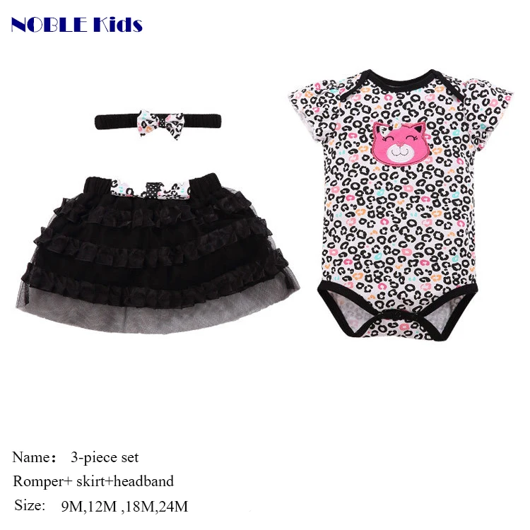 
New summer three-piece set baby skirts wholesale custom 100%cotton girls tops rompers 