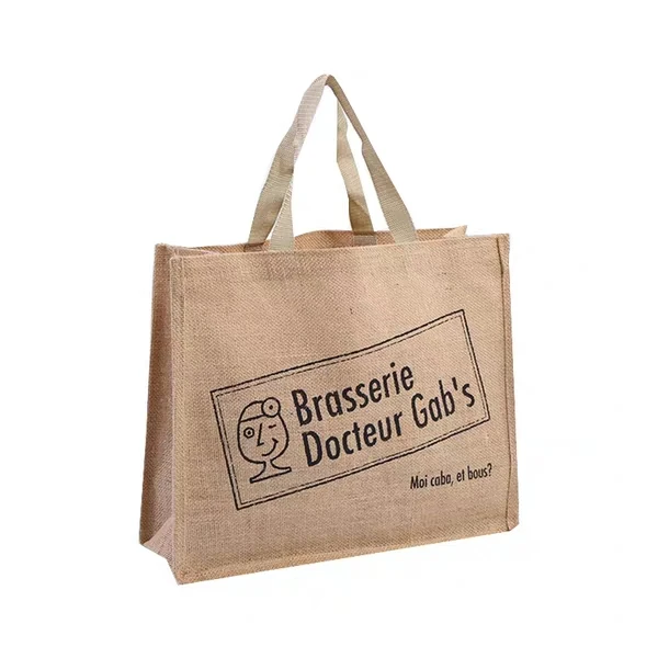 Natural eco-friendly custom printed logo packaging waterproof jute carry bag tote jute bag wholesale promotional shopping
