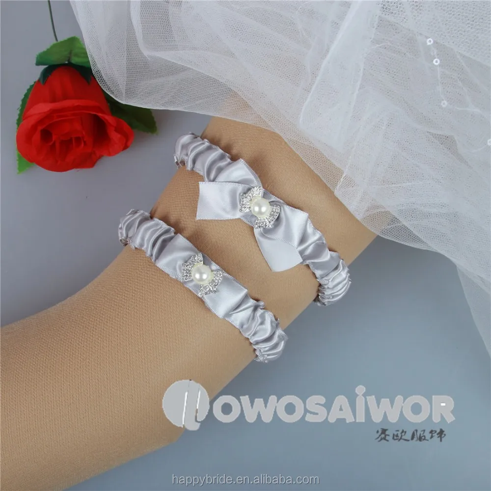 
Gray Ribbon Elastic Ribbon Handmade Wedding Lace Garter Belt Set HT0056 