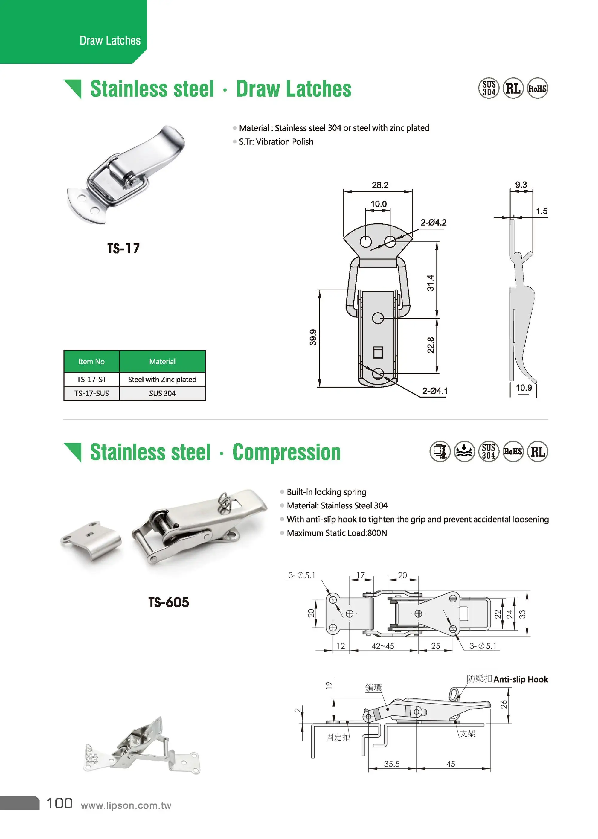 TS-17-SUS Stainless Steel Clamps Lock Compression Draw Clamp Door Locking Case Over Center Clip Hatch Tool Box Toggle Latch