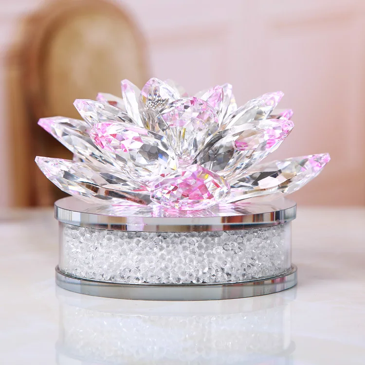 Buy Now Save 10% Wholesale Large Glass Crystal Lotus Flower Pink for Decoration