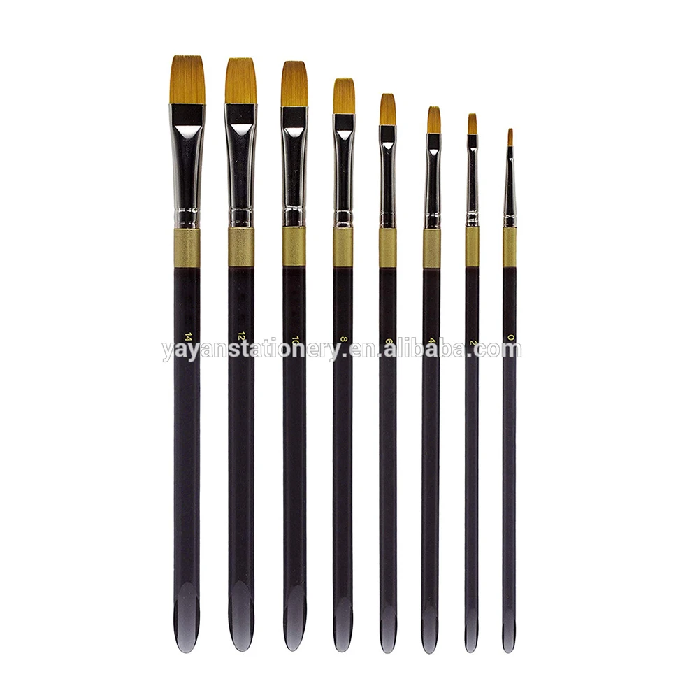 Fine Acrylic Flat Art Supplies Painting Brush Set Nylon Hair Brush Size with Private Label