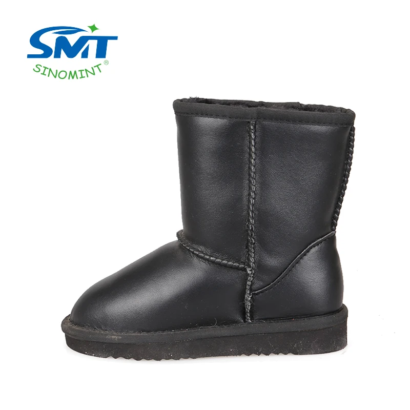Boys gender water proof cow leather wool felt kids fur boots for girls