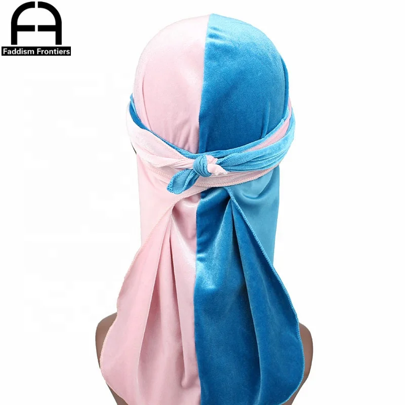 
Men Two Tone Velvet Durag High Quality Long Tail Velvet Durags Wave Cap Bandanas Custom Durag 