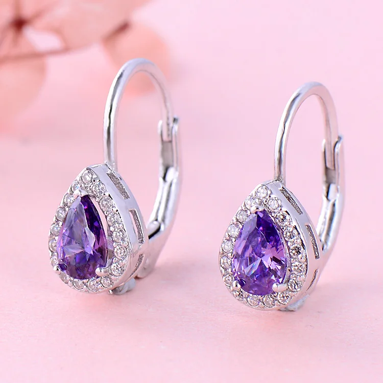 Женские Висячие серьги-капельки из серебра S925 пробы с фиолетовыми