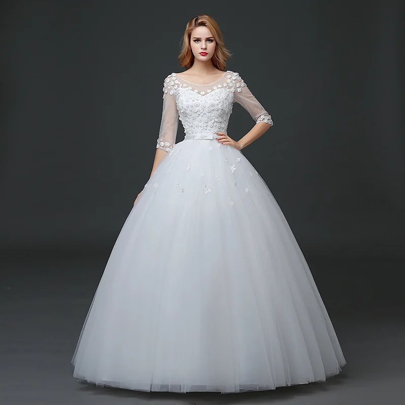 Оптовая продажа модное женское длинное бальное платье большого размера с полурукавами и буфами свадебное 3d цветами