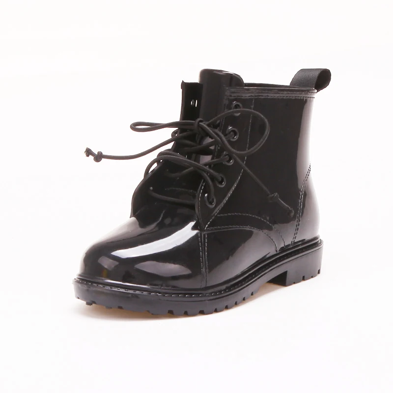 cool unique design waterproof lace up tie shoelaces children kids teenager ankle high rain boots wellies rain shoes