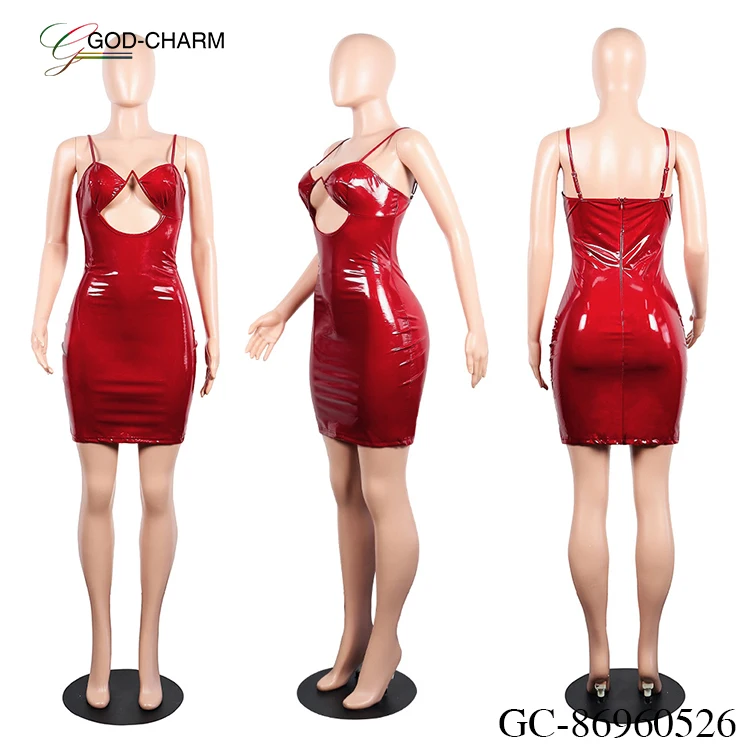 *GC-86960526 2022 new arrivals wholesale sexy women Good quality in-stock sexy plastic PU faux leather skinny mini club dresses