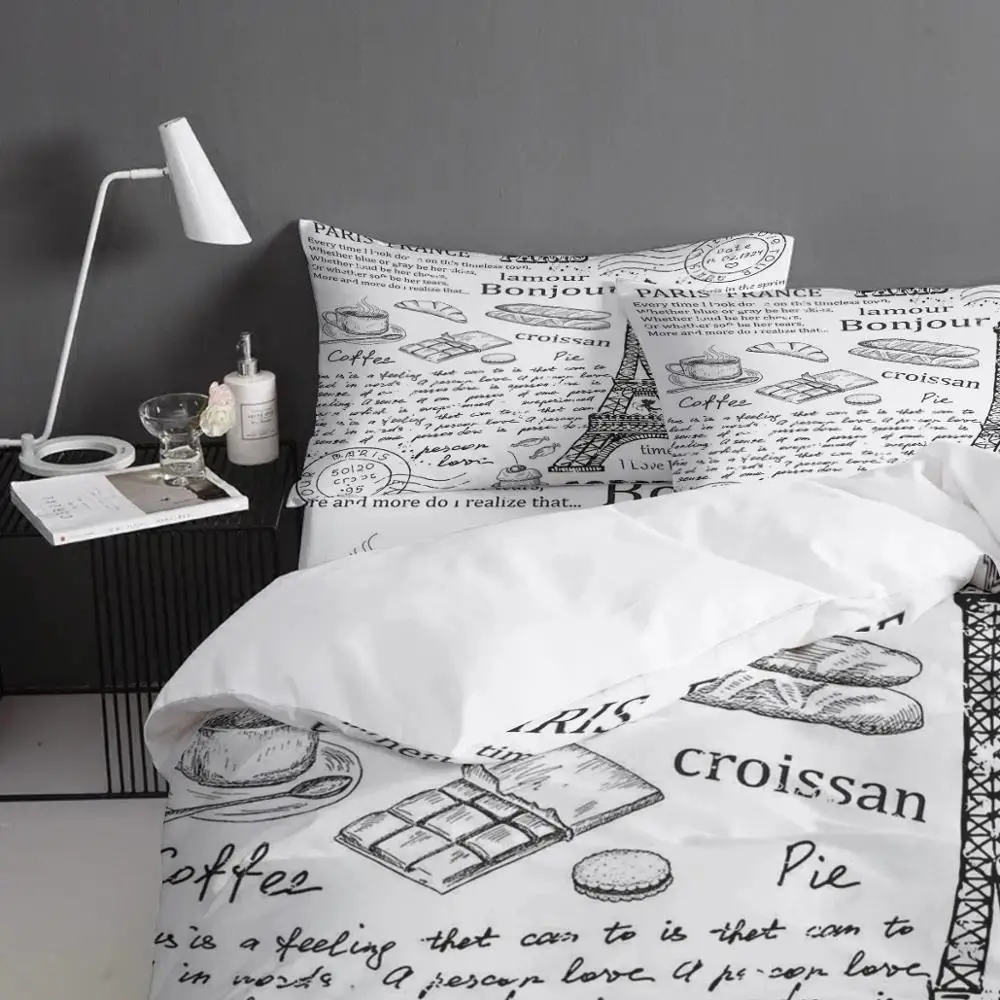 Eiffel Tower Pattern Wholesale Satin Bedding Set Bed Linen Sheets