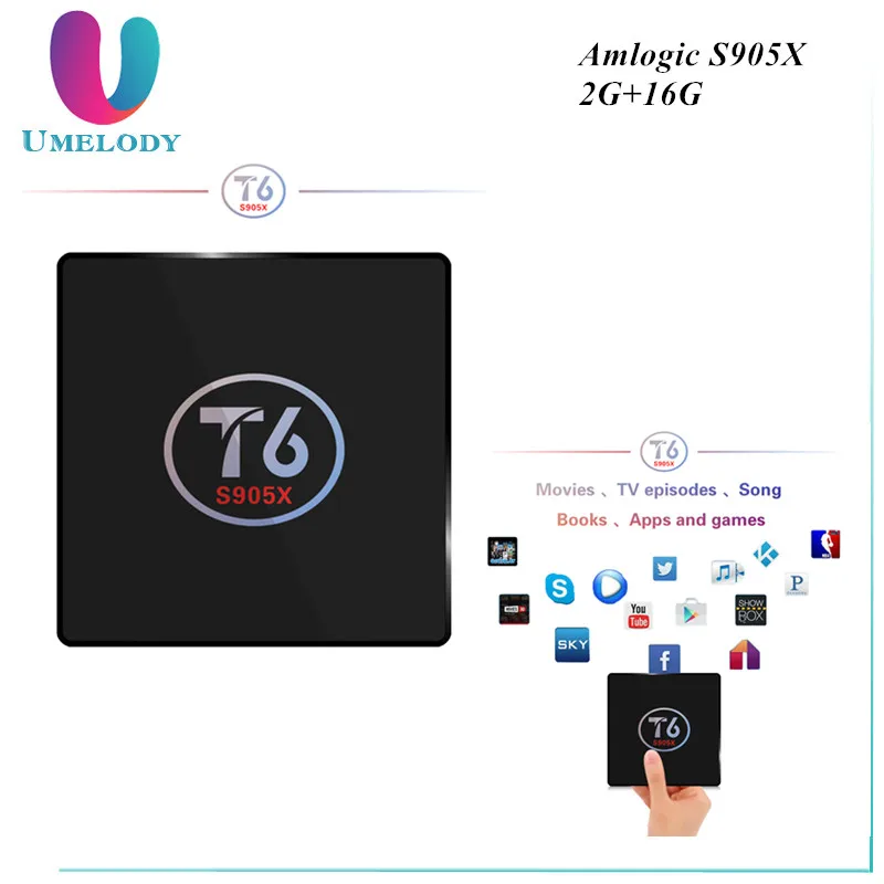 Umelody factory price T6 S905X TV Box mp4 download hindi video songs 2GB 16GB Android 7.1 Smart TV Box conax satellite receiver
