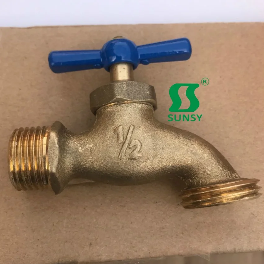 Yuhuan sunsy factory forged BSP NPT golden color brass tap water hose stop tap bibcock faucet for kitchen garden washing machine