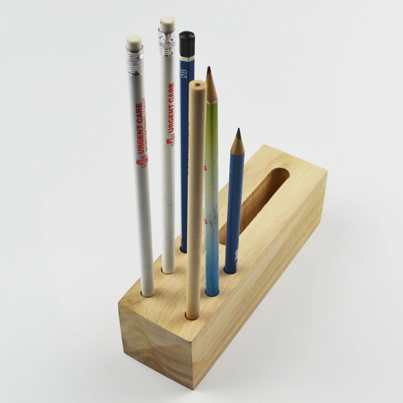 OEM creative novelty wood pencils socket wooden pencil mobile phone stand holder