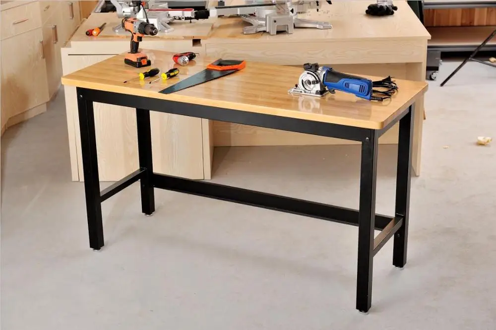 High Quality Luxurious Rubber Wood Work Table Office Desk Garage Workbench