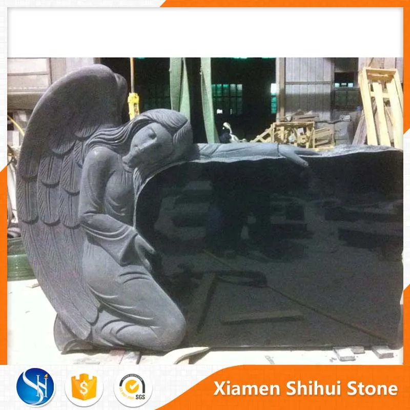 Door to door China funeral black granite angels monument and headstones