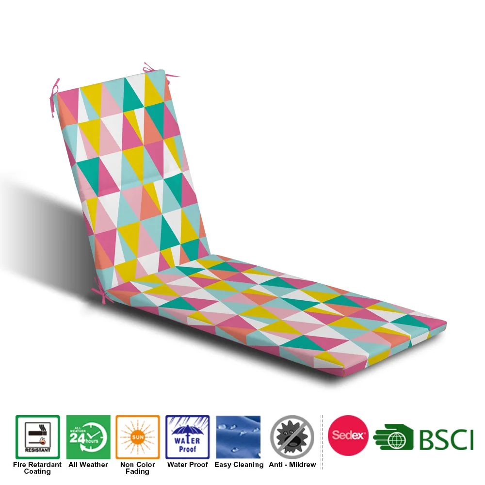 Outdoor All Weather Waterproof Triangles Print Chaise Lounge Cushion Sunbed cushion