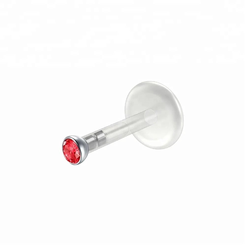 BioPlastic Jeweled Disc Push in Threadless BioPlast Labret Lip Piercing Jewelry