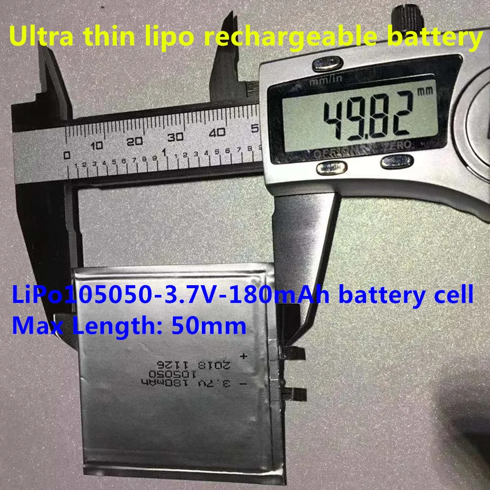 1mm ultra thin lipo battery 3.7V 105050 180mAh
