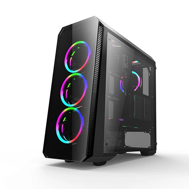 Tempered Glass RGB Fans Gaming Computer Case Mid tower PC Case