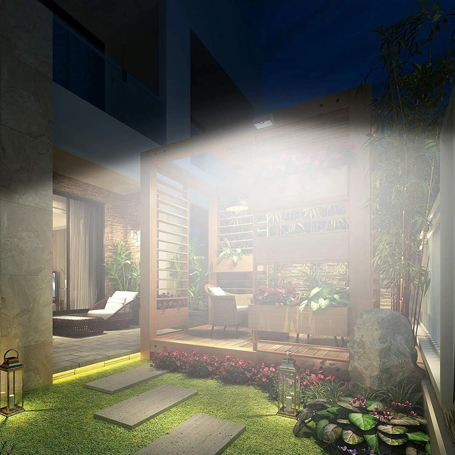 Luz solar LED de noche, Solar Light Outdoor With Remote Control, 60LED Motion Sensor Flood Security Wall Lighting House Warning