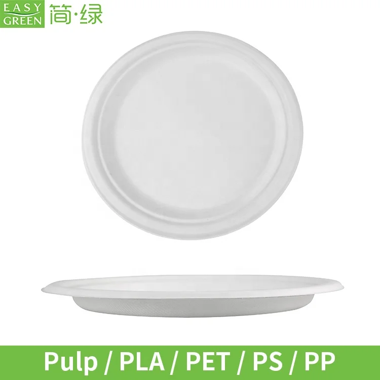 Easy Green 9 inch Round White Dessert Bagasse Sugarcane Biodegradable Corn Starch Disposable Plate