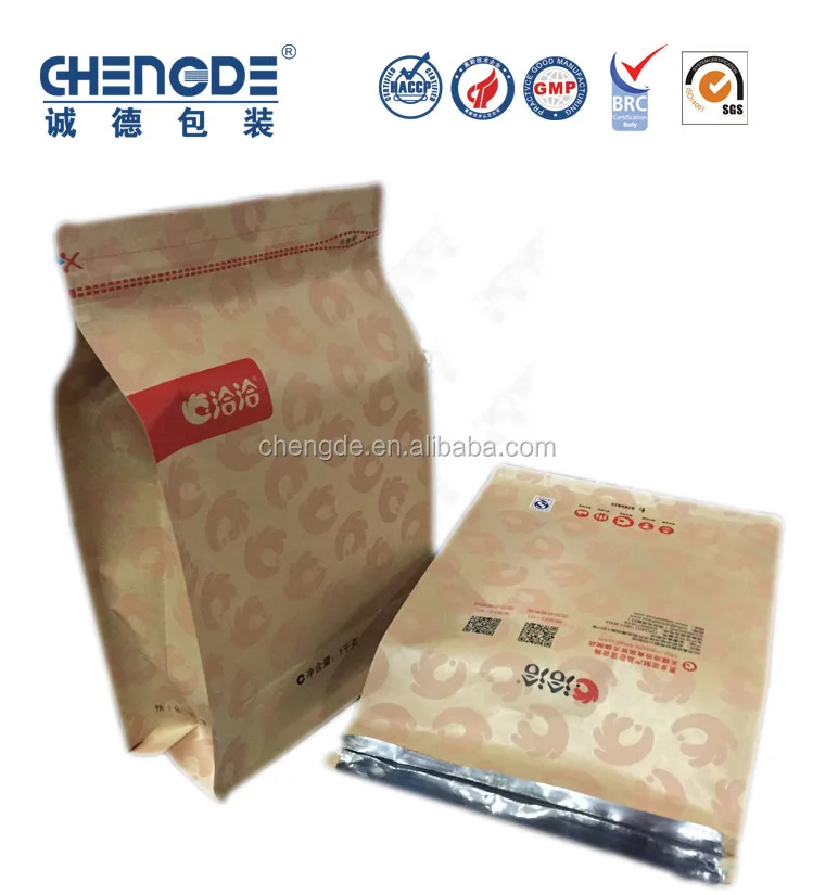 Quad Мешок Уплотнения плоское дно Resealable молния крафт-бумаги пищевой упаковки пакеты крафт-бумаги мешок