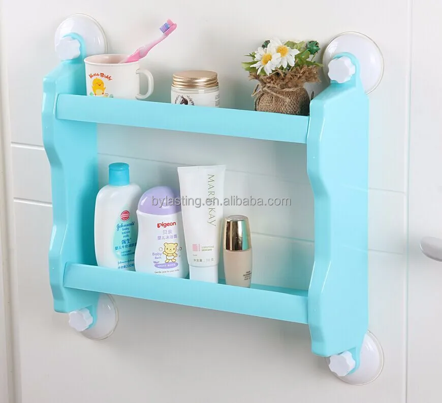 
2 Layers Multi-function Plastic 2 Layers Bathroom & Kitchen Storage Shelf With Super Suction 