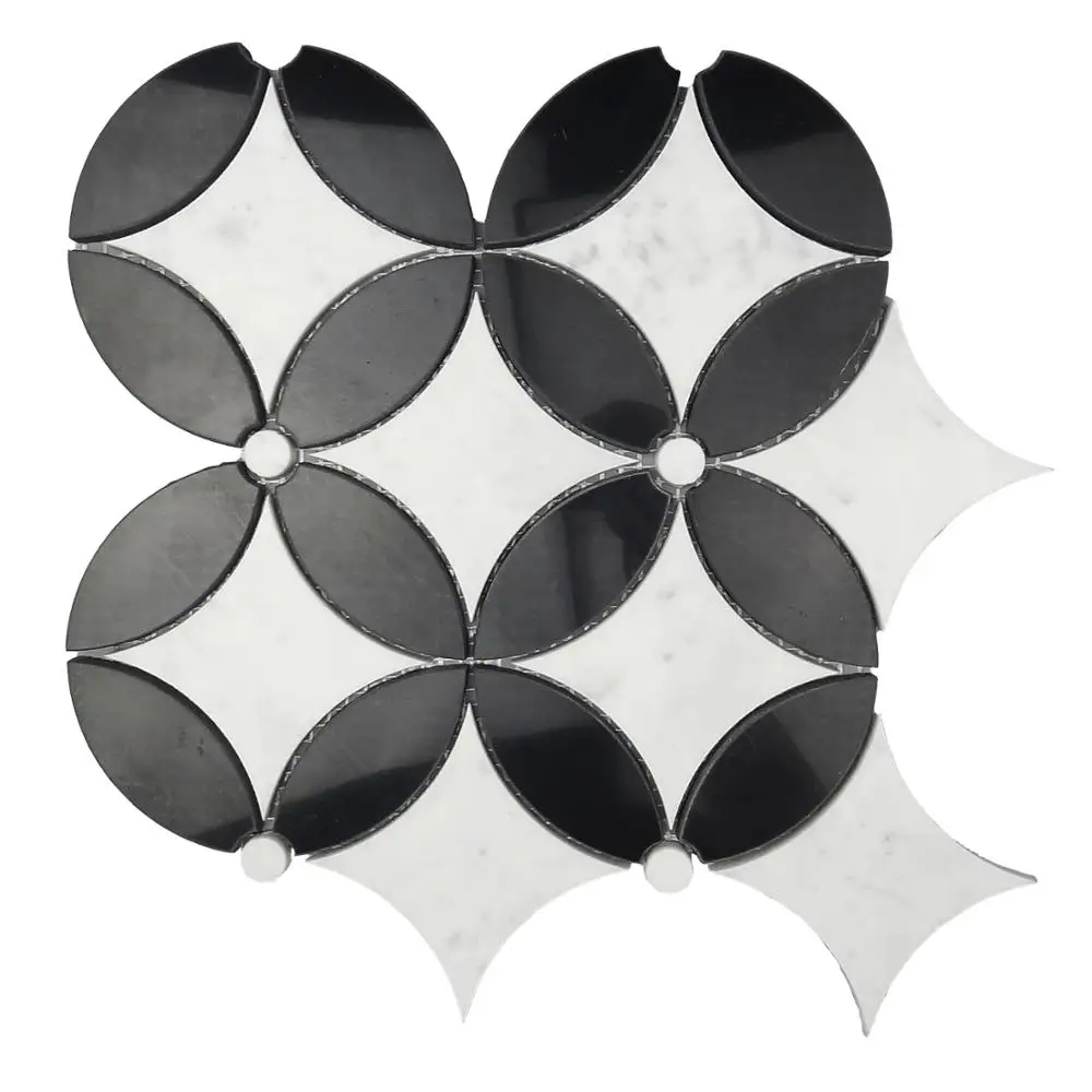 black white waterjet design mosaic floor tile price in inida