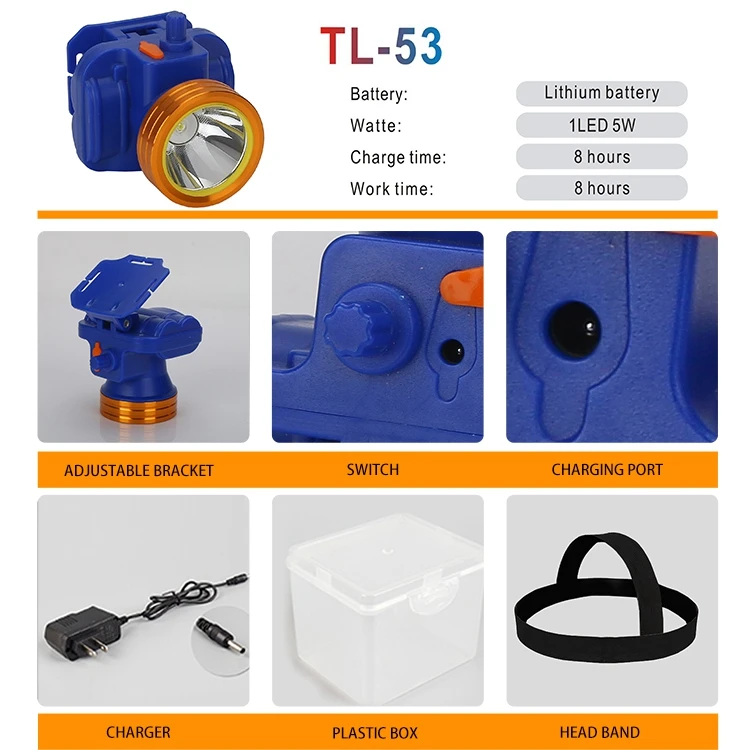 TL-53 ( 1 светодиодные лампы 5 Вт) литиевая батарея портативный светодиодный головной свет перезаряжаемая светодиодная фара для резиновые сельскохозяйственных работах