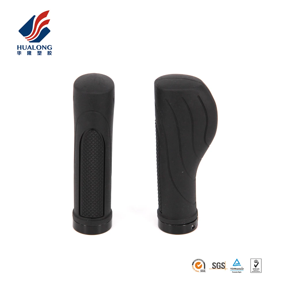 R2 Ningbo HUALONG HL-G242 130mm One Side Locking 	odi Longneck Grip Close End Black TPR Rubber Ergonomic MTB Grips 132mm