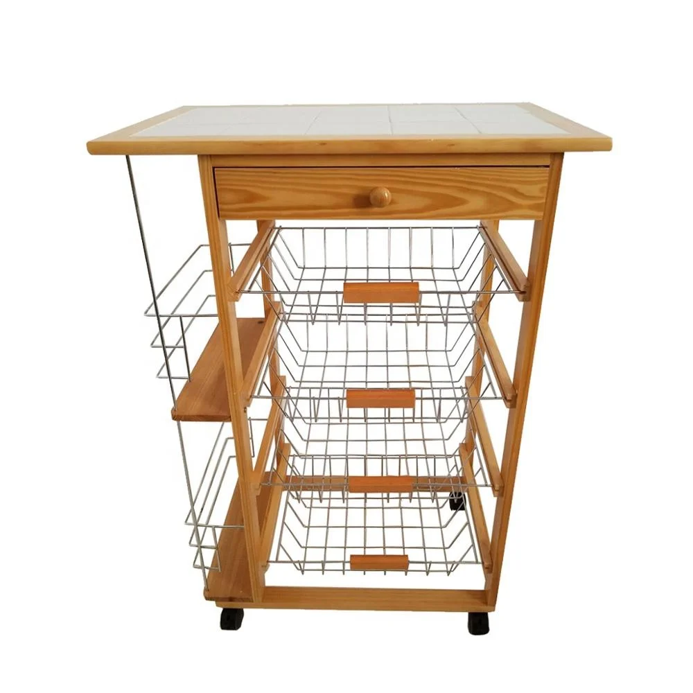 
Natural Color Single 5-tier Kitchen Trolley Cart With Tile Top 