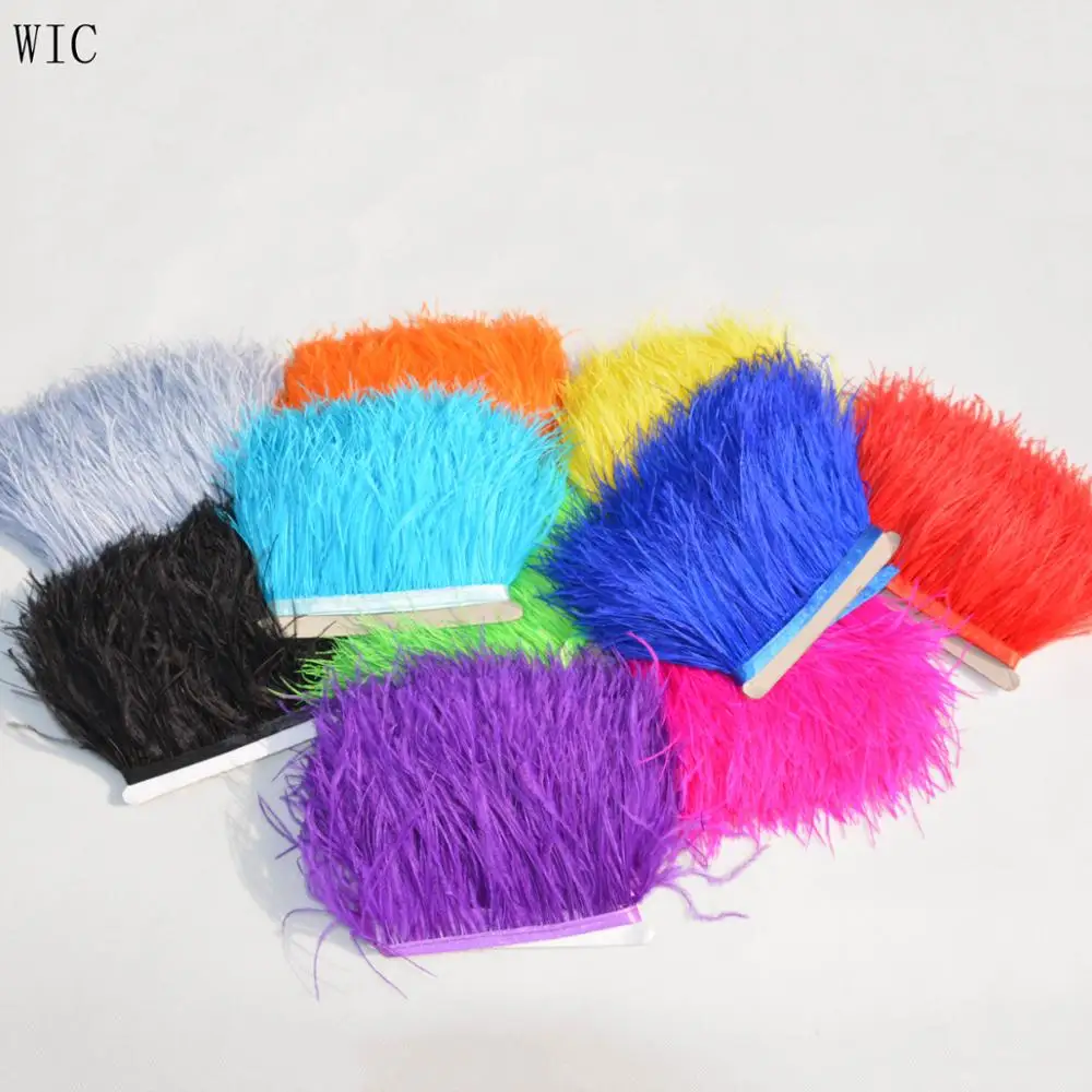 7-9cm Dyed Red Ostrich Feather Trim Handmade Feather Tassel with Satin Ribbon for Dress/Curtain/Women hats