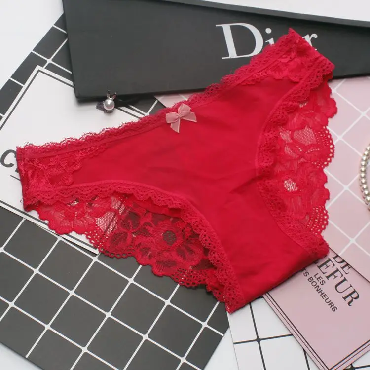 Wholesale Women Ladies Pink Dot Cotton Printed Lace  Panties Good Quality Fashion Underwear Manufacturer